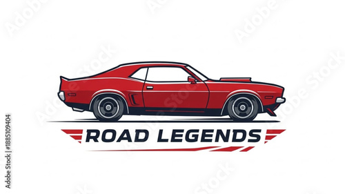 Classic Red Muscle Car Illustration.