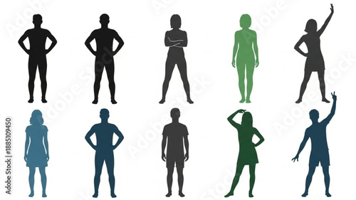 Diverse Human Silhouettes Poses Collection.