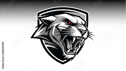 Aggressive Panther Head Emblem Fierce Animal Mascot.