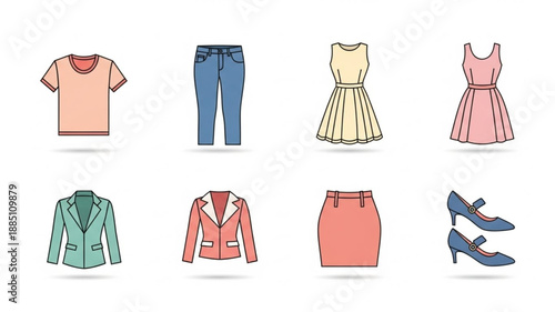 Collection of Fashionable Clothing and Accessories for Women.