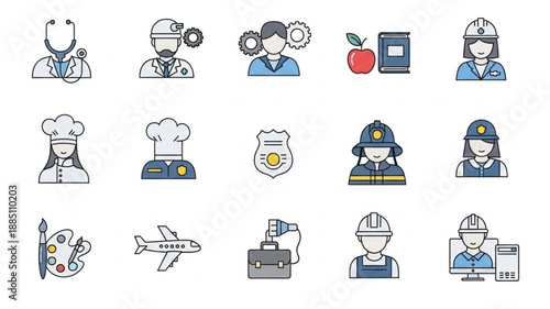 Collection of diverse profession icons representing various careers.