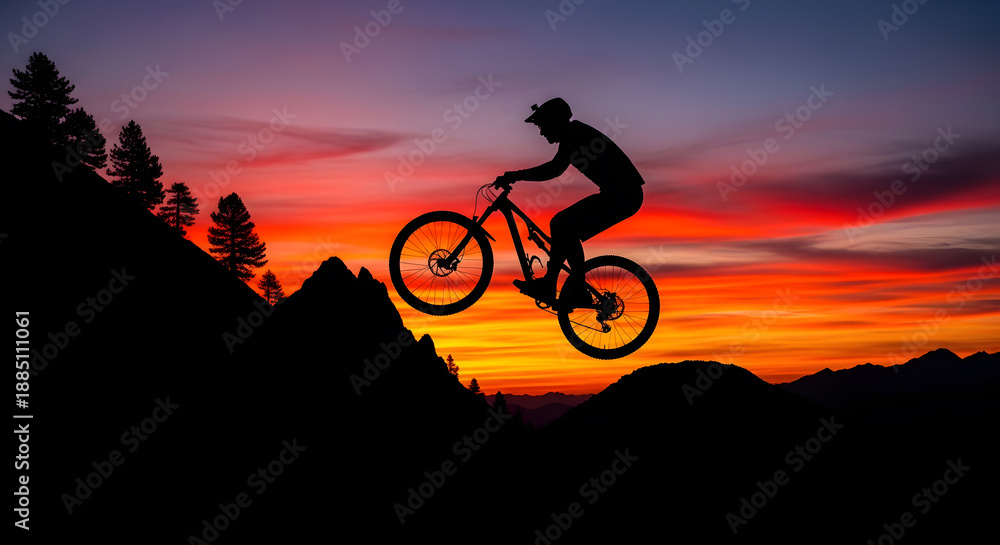 Obraz premium Athlete mountain biking on a rugged trail
