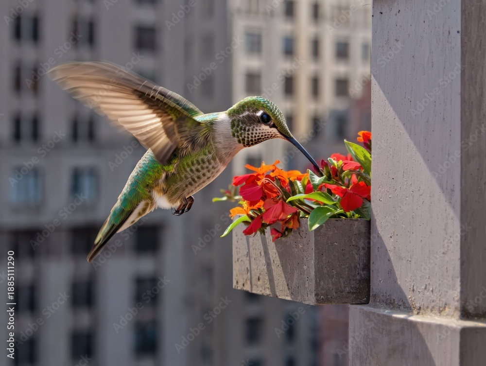 Obraz premium Hummingbird Feeding on Flowers