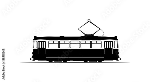 Vintage Tram Illustration in Black and White