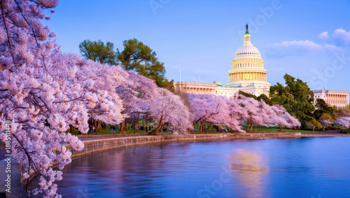 Cherry Blossoms and US Capitol Building Washington DC