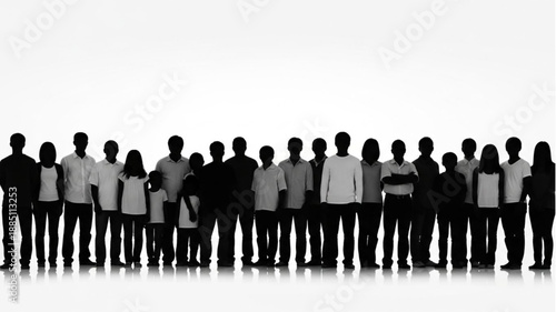 Diverse Group of People Silhouettes Standing Together in a Line.