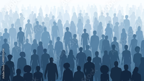 Large Group of Silhouetted People Standing Together.