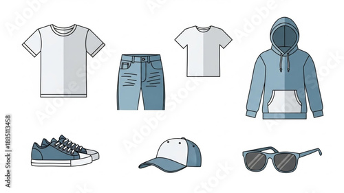 Casual Menswear Collection Flat Illustration.