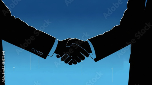 Business handshake silhouette against blue background.