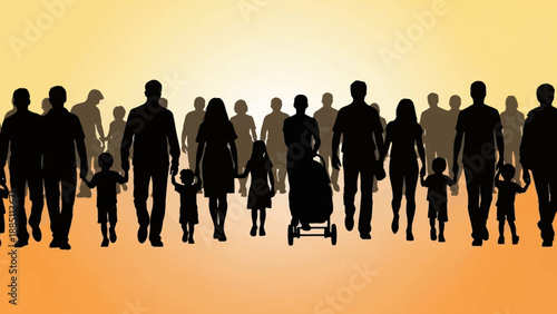 Diverse Group of People Silhouettes Walking Together.