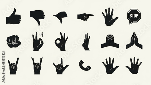Collection of Hand Gestures Icons Symbols Vector Illustration.