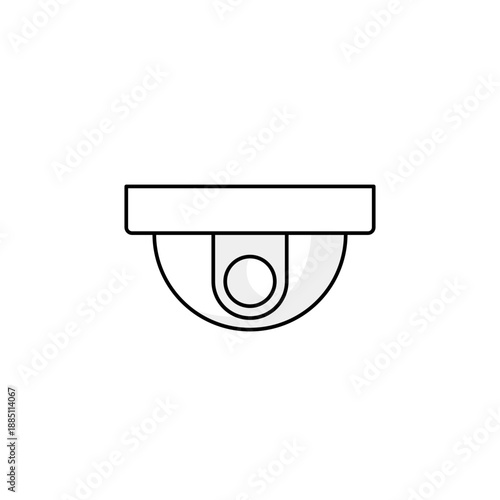 Ceiling-mounted dome camera illustration. Monochrome outline icon.