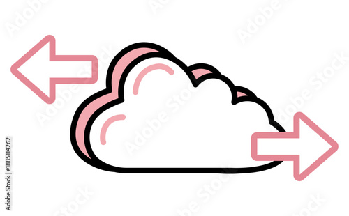 クラウドを中心としたデータ移動を表す通信アイコンイラスト