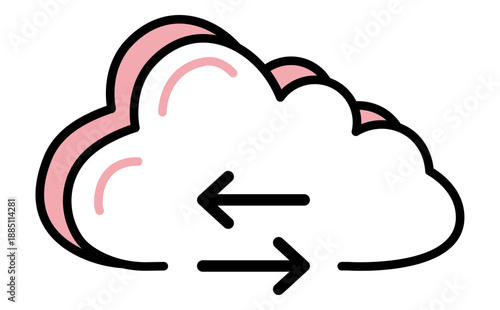 クラウドの双方向通信とデータ同期を表すアイコンイラスト
