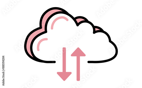 クラウド双方向通信のアイコンのデータ送受信と同期を表すイラスト