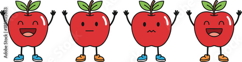 Cute smiling apple characters holding hands teamwork friendship concept cartoon flat vector illustration isolated on white background