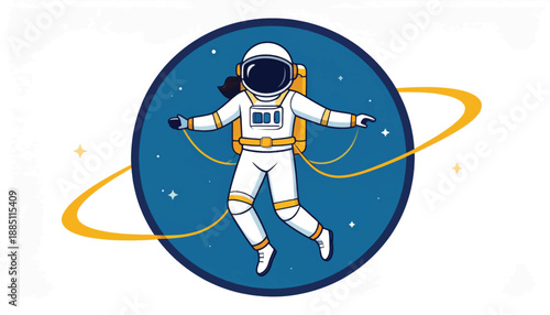 Astronaut in Space Suit Floating in Orbit.