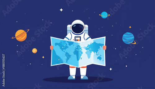 Astronaut in Space Suit Holding Map.