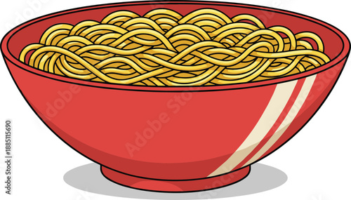 Bowl of noodles illustration Asian cuisine food concept cartoon flat vector isolated on white background