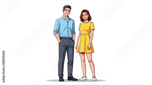Man and Woman Standing Together Isolated on White Background.