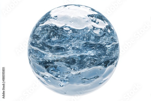 Abstract representation of a spherical water reservoir showcasing fluid dynamics and transparency in an artistic format