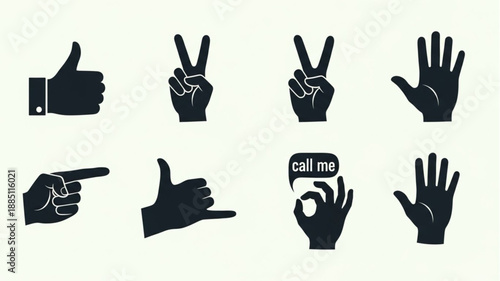 Collection of Hand Gestures Icons Silhouette.