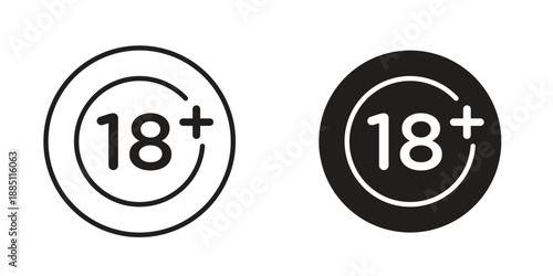 18 Plus icon suitable design silhouette and line art style on white background