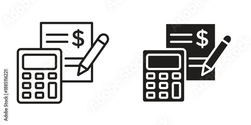 Accounting icon suitable design silhouette and line art style on white background
