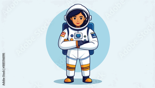 Astronaut in White Space Suit Standing.