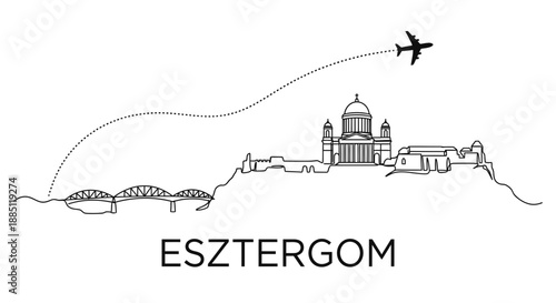 Esztergom Hungary skyline with basilica travel vector illustration