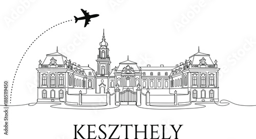 Keszthely Hungary palace landmark one line drawing vector illustration