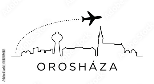 Oroshaza Hungary skyline with airplane vector illustration
