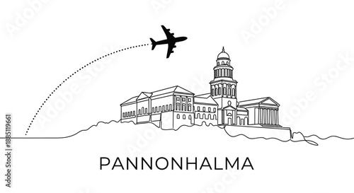 Pannonhalma Archabbey travel destination minimalist line art vector