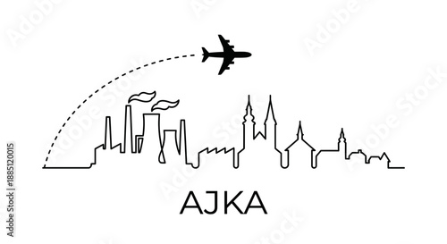 Ajka Hungary city skyline with airplane vector illustration