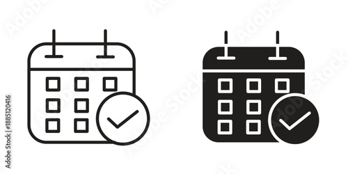 Calendar check icon suitable design silhouette and line art style on white background