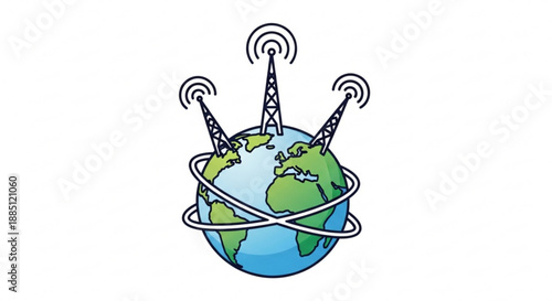 Global communication network with satellite signals orbiting the earth with cellular towers