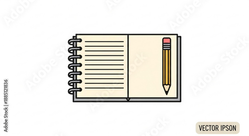 Spiral bound notebook with pencil on white background education and writing concept