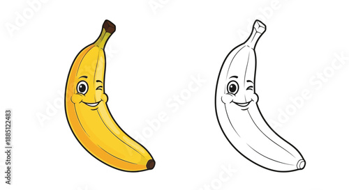 Happy Yellow and White Cartoon Bananas With Faces Fun Fruit Characters for Kitchen Decor and Design