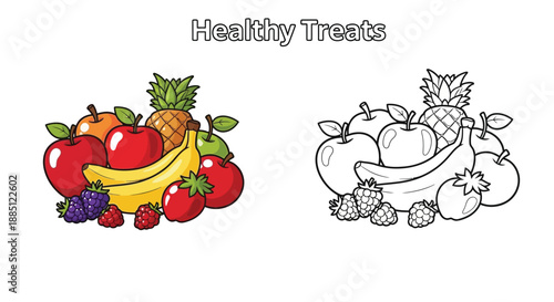 Healthy Fruit Treats Basket Illustration Featuring Fresh Assorted Harvest for Wellness and Nutrition