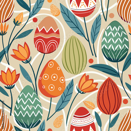 Modern Boho Easter Egg Seamless Pattern Vector