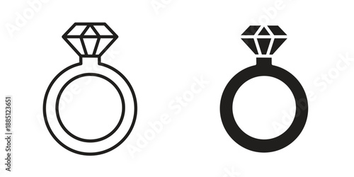 Diamond ring icon suitable design silhouette and line art style on white background