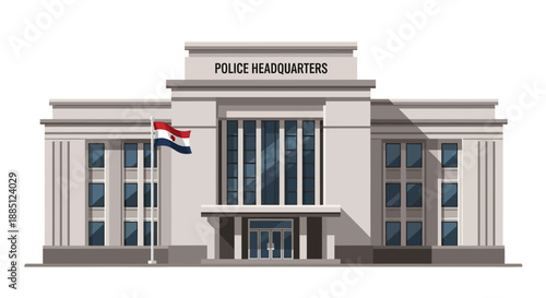 Police Headquarters Building Illustration Representing Law Enforcement Public Safety Justice System and National Security Concept
