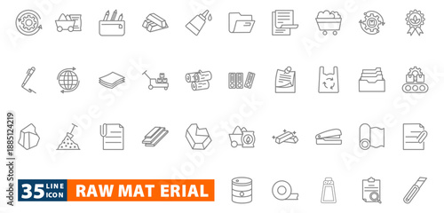 raw material outline icon set