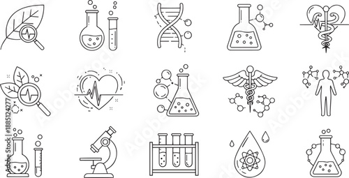 Medical and Biotechnology Vector Collection Linear Symbols for Healthcare Physics and Eco Science