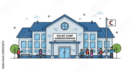 Emergency Shelter Management Center Illustration Representing Disaster Response Humanitarian Aid and Crisis Control Services Concept
