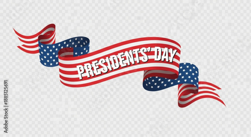 Presidents' day american flag ribbon banner with patriotic stars and stripes on white background