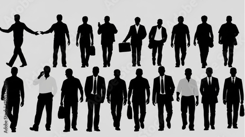 Collection of Business People Silhouettes Standing and Walking.