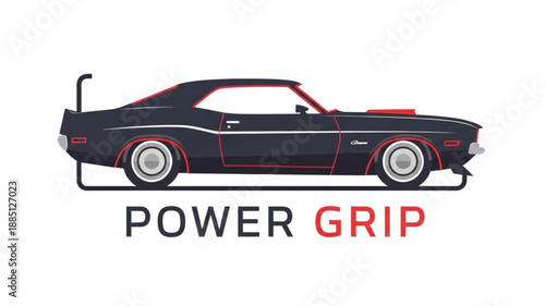 Classic Muscle Car Silhouette with Power Grip Text.