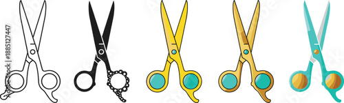 Scissors collection illustration with different styles and colors for sewing, hairdressing, crafting and cutting vector designs
