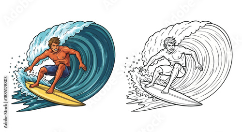 Surfing Action Wave Rider Dynamic Ocean Sport Illustration for Beach and Lifestyle Media
